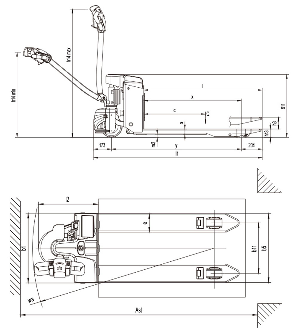 EPT20-15ET2 electric pallet truck drawing